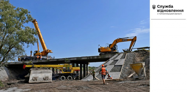 
Демонтують балки: на Тернопільщині капітально ремонтують 36-метровий аварійний міст через річку Стрипа (фото)