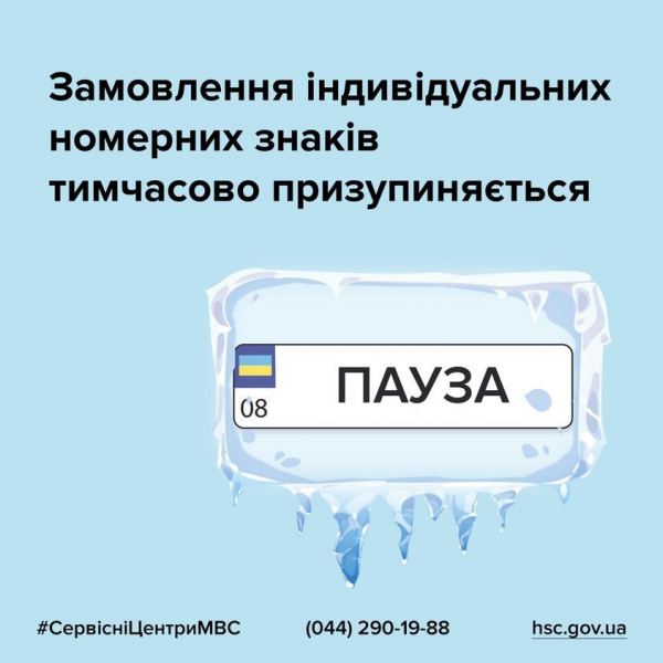 Послугу із замовлення індивідуальних номерних знаків на деякий час призупинили