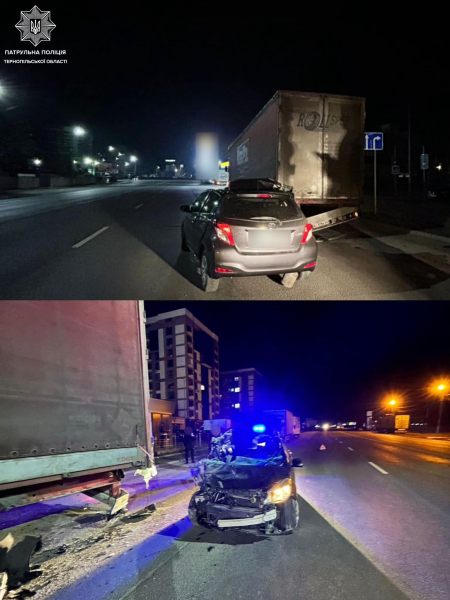 
У Тернополі вночі п’яний водій «Тойоти» в’їхав у вантажівку (фото)