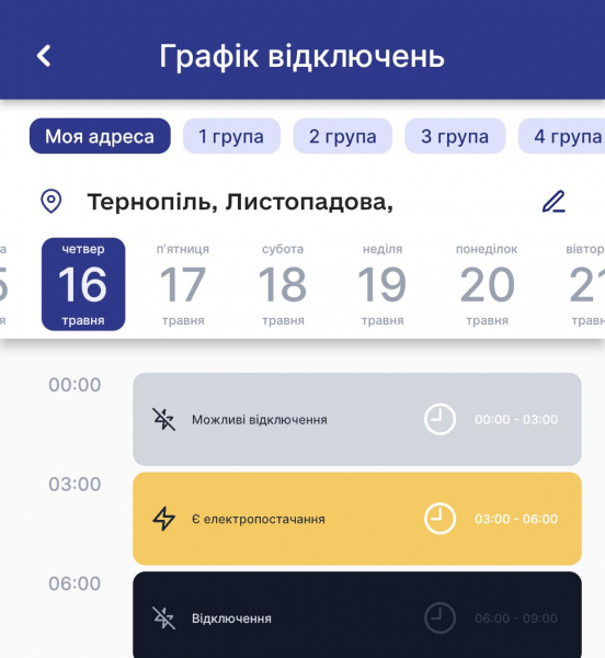 Графік відключення світла в Тернополі та області