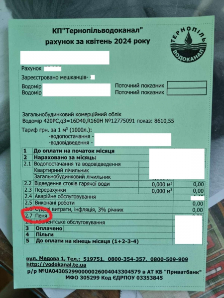 Тернопільводоканал нарахував пеню понад 11 тисячам абонентів