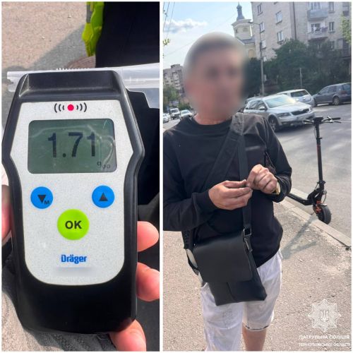 П'яний чоловік їздив електросамокатом у Тернополі: алкотестер показав 1,71 проміле