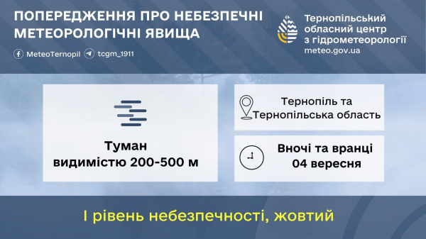 Видимість впаде до 200 метрів: водіїв Тернопільщини попереджають про небезпеку на дорогах (фото)