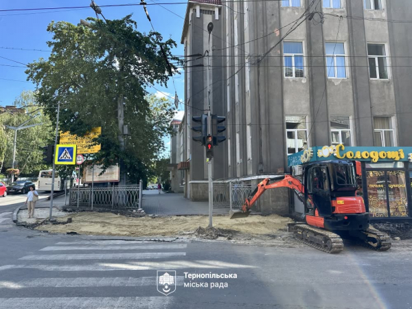 Одразу на п’яти локаціях у Тернополі ремонтують тротуари, дорогу й двори (фото)