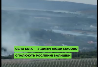 Село на Чортківщині затягнуло димом через масове спалення сухої рослинності (відео)