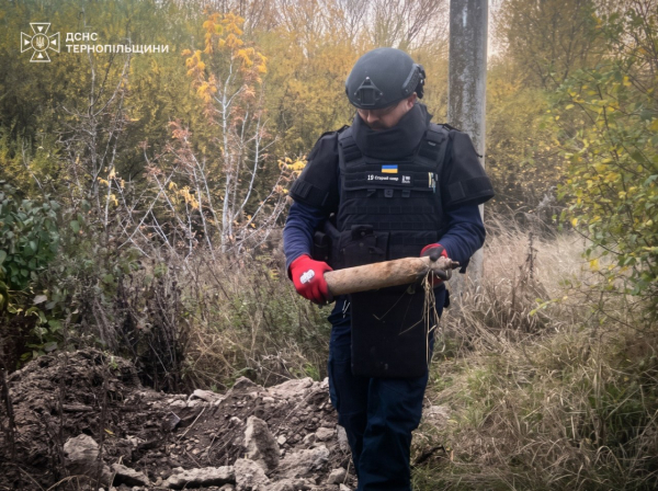 Артилерійський снаряд виявили та знищили біля Тернополя (ФОТО)